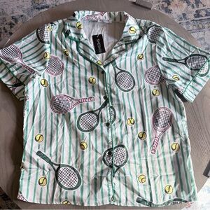 SheShow Champagne Tennis Satin Pajama Top Mint Green NWT | Women’s Small